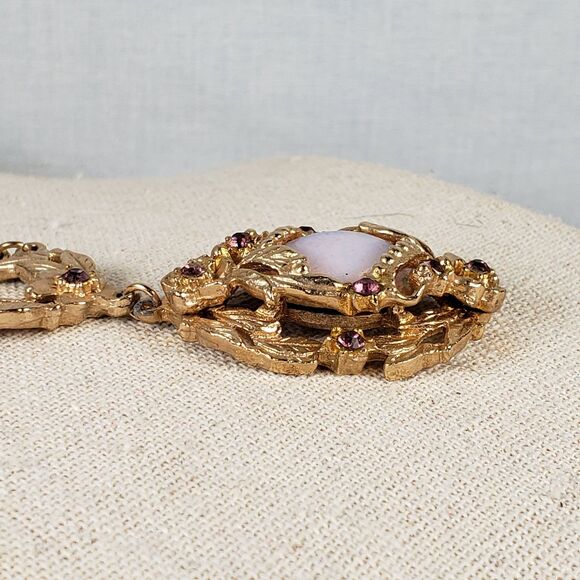 Vintage Victorian Fire Opal & Purple Rhinestone Goldtone 15" Chocker Necklace - Picture 15 of 16